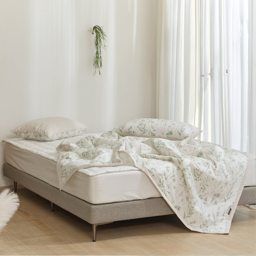 Cooling Seersucker Summer Bedding Set(Quilt, Pillowcase, Pad Set) (Gardening)-MayDay Mall