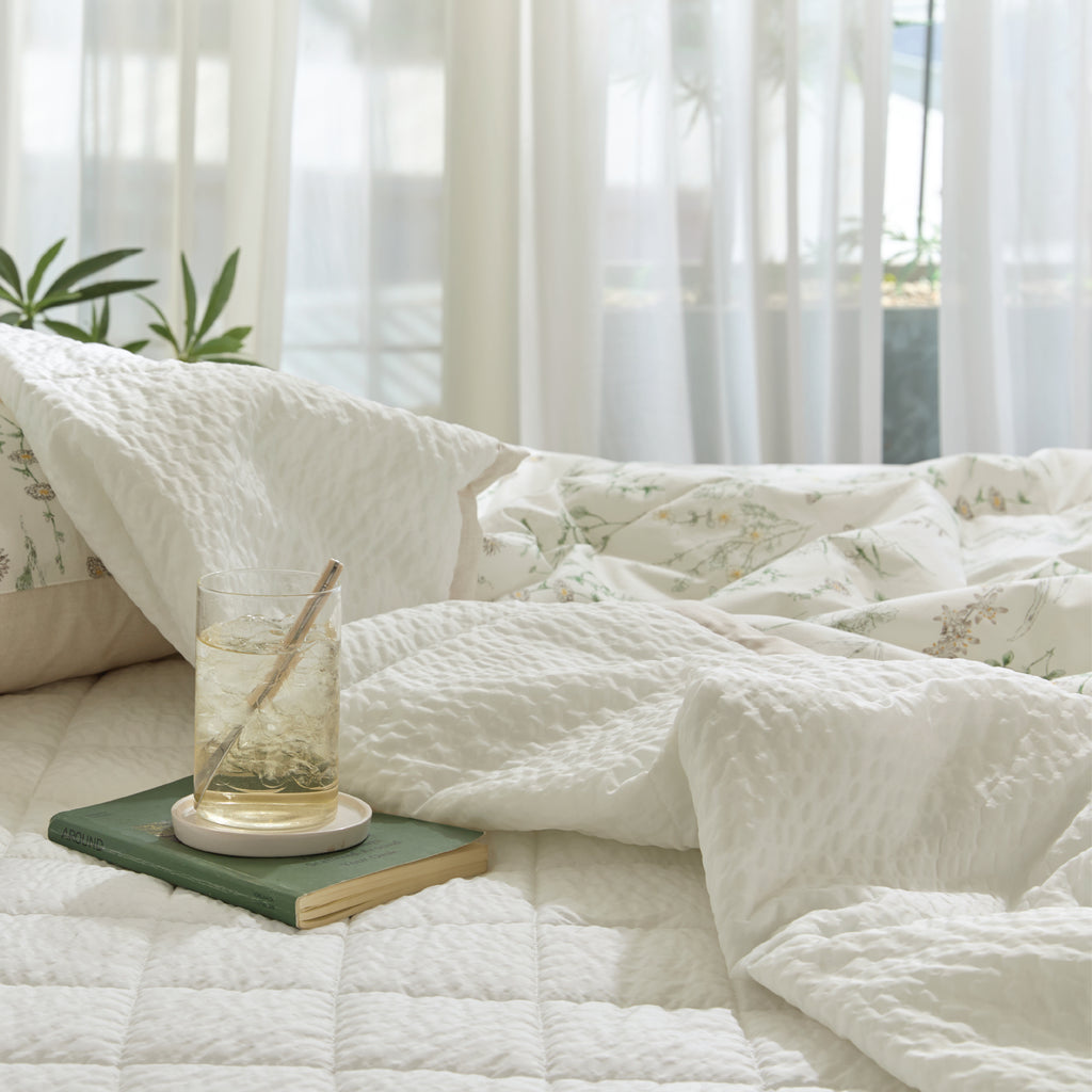 Cooling Seersucker Summer Bedding Set(Quilt, Pillowcase, Pad Set) (Gardening)-MayDay Mall