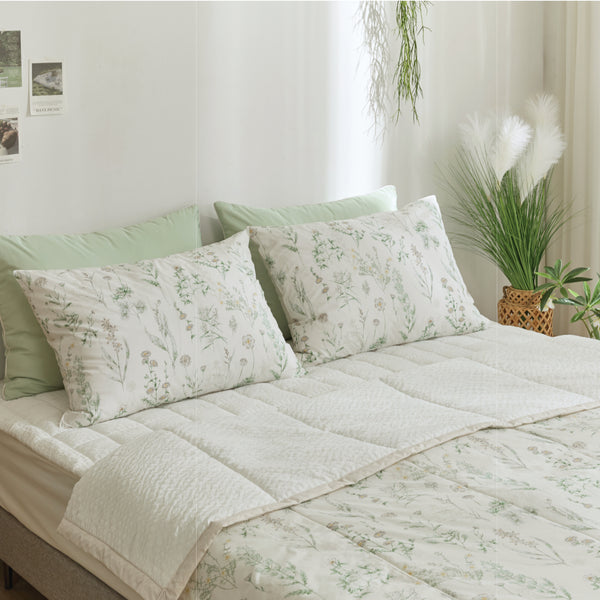 Cooling Seersucker Summer Bedding Set(Quilt, Pillowcase, Pad Set) (Gardening)-MayDay Mall
