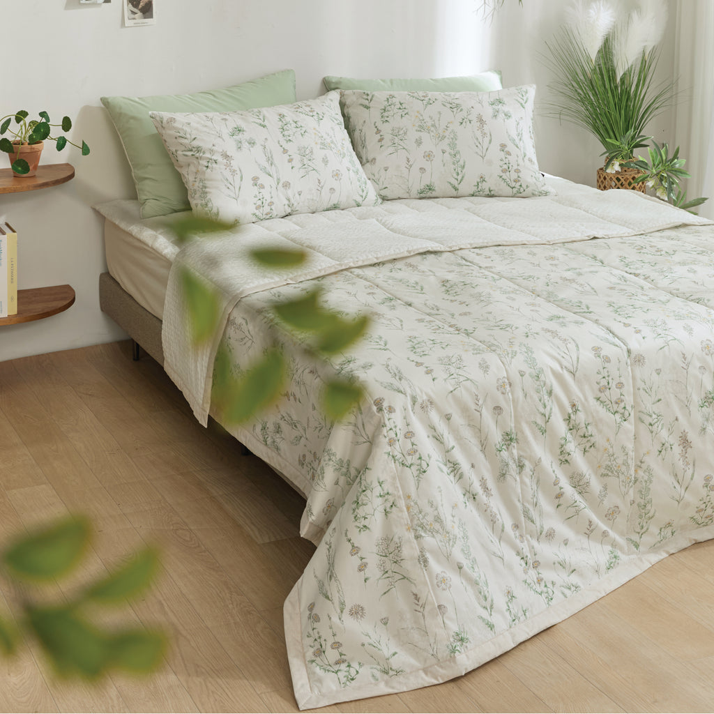 Cooling Seersucker Summer Bedding Set(Quilt, Pillowcase, Pad Set) (Gardening)-MayDay Mall
