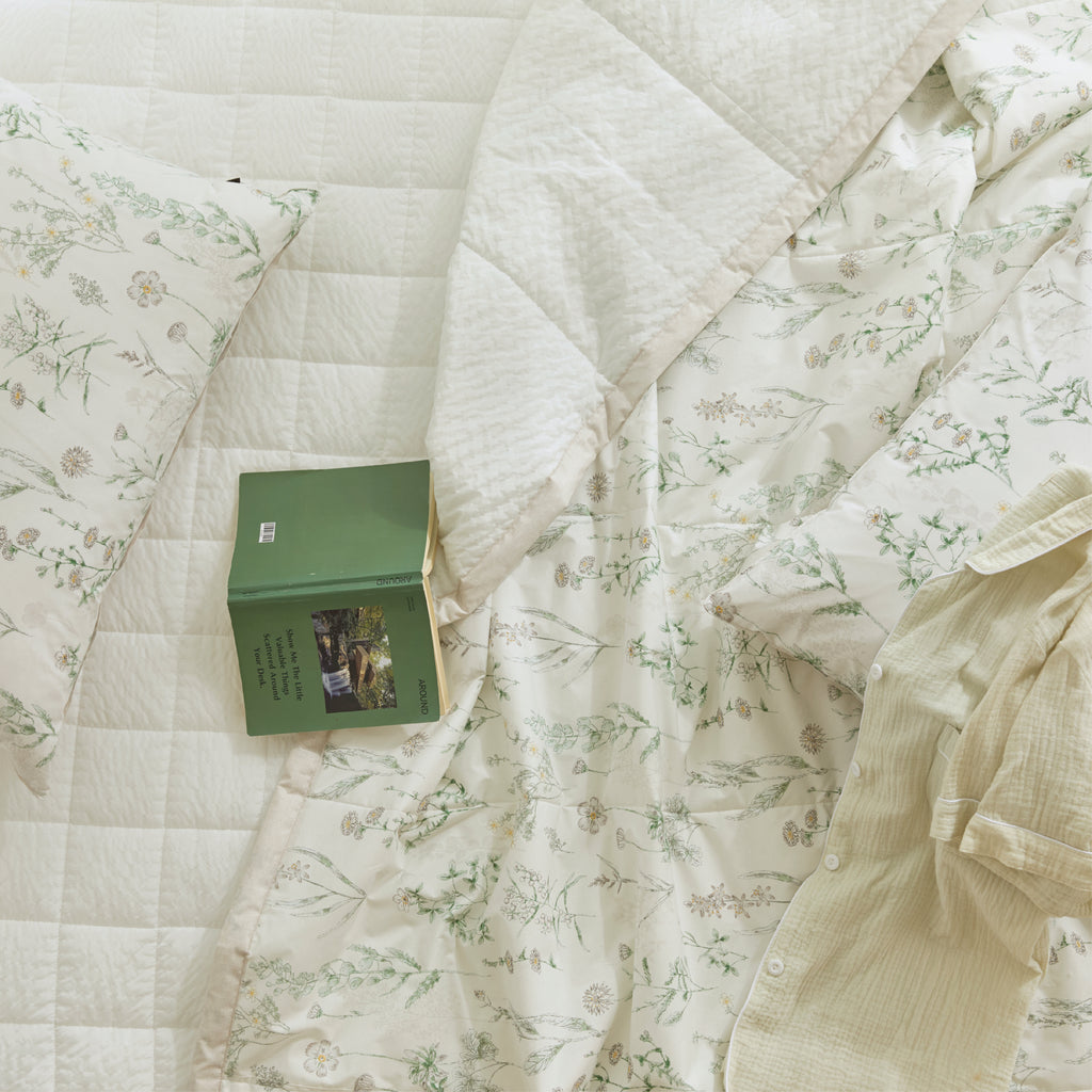 Cooling Seersucker Summer Bedding Set(Quilt, Pillowcase, Pad Set) (Gardening)-MayDay Mall