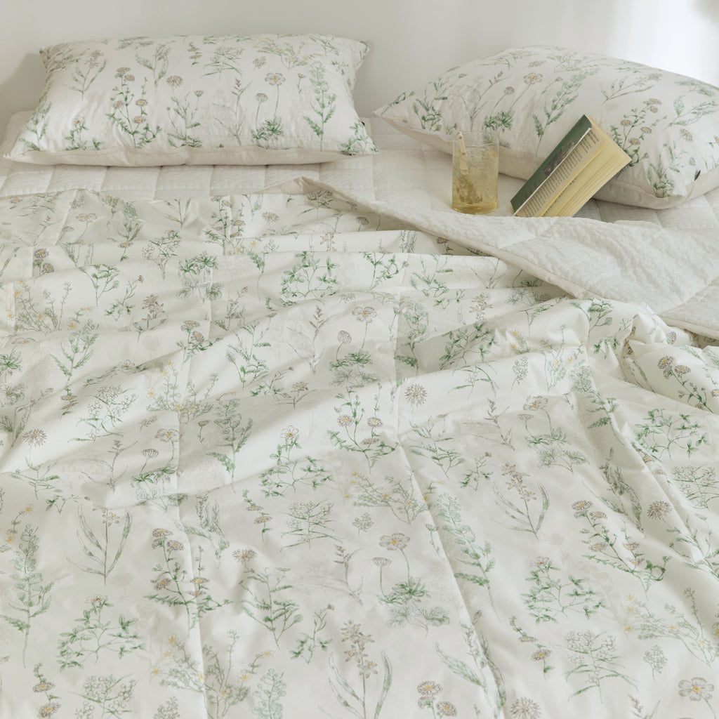 Cooling Seersucker Summer Bedding Set(Quilt, Pillowcase, Pad Set) (Gardening)-MayDay Mall