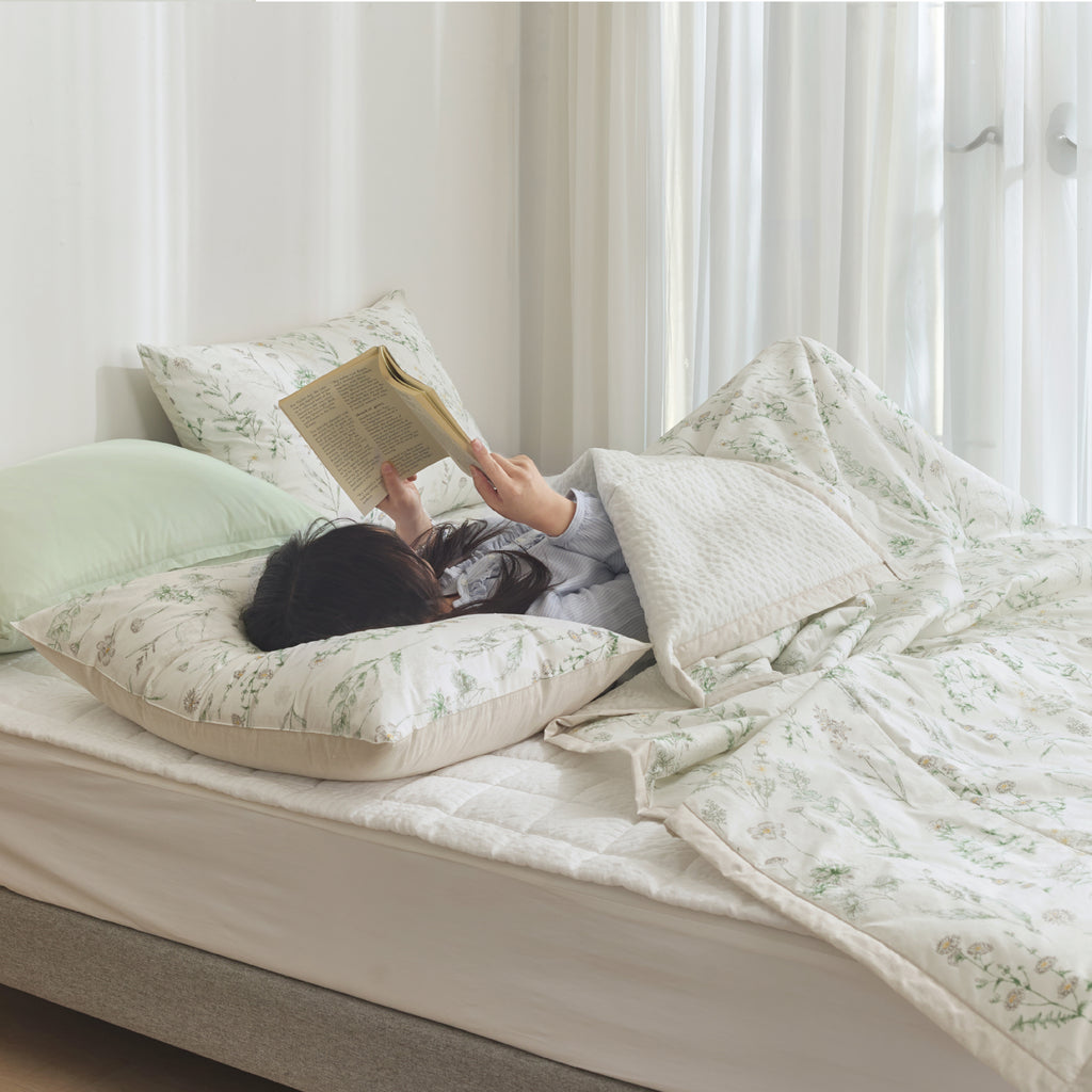 Cooling Seersucker Summer Bedding Set(Quilt, Pillowcase, Pad Set) (Gardening)-MayDay Mall