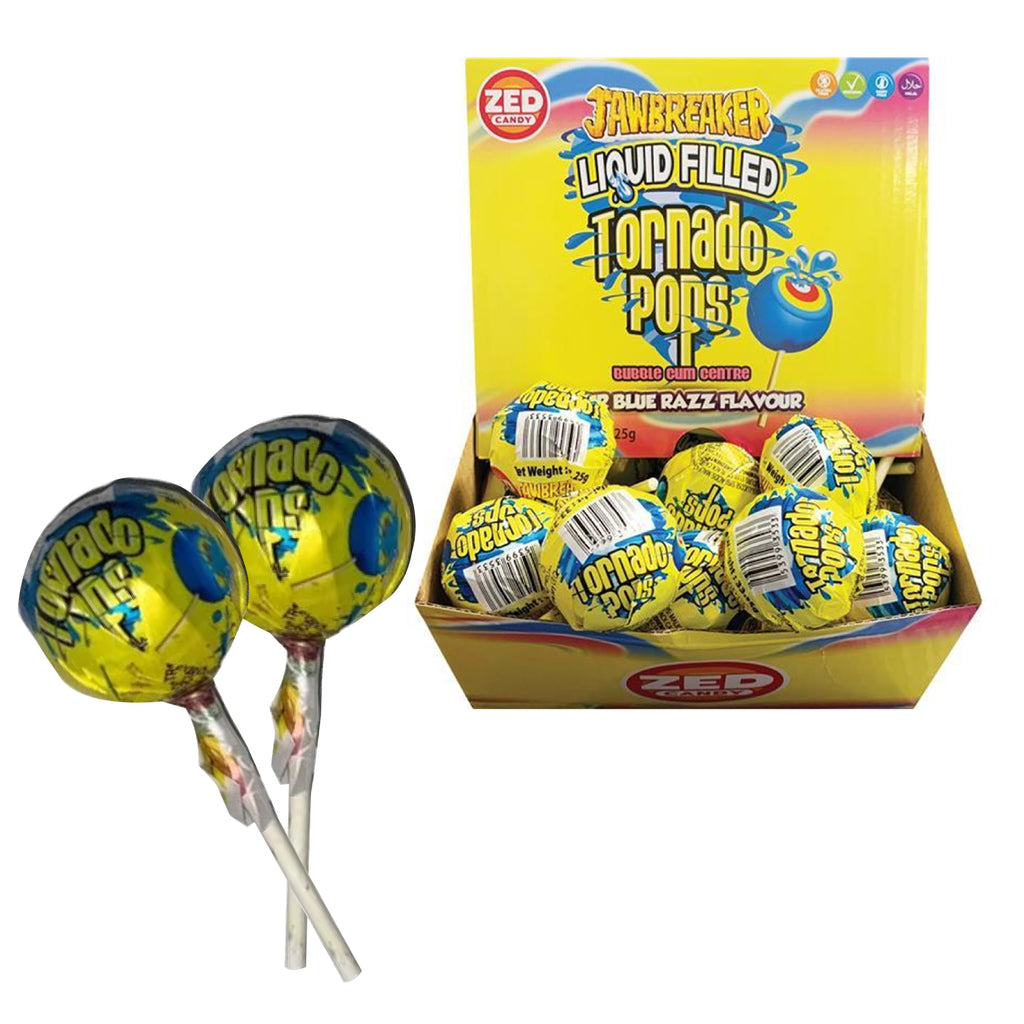 Zed Tornado Pops Sour Blue Razz Flavour Candy Bulk 25g x 40-MayDay Mall