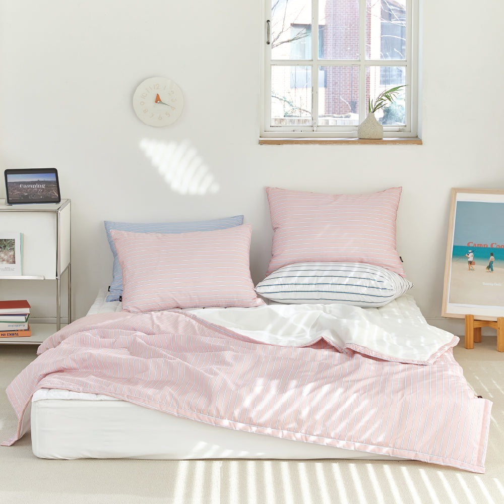 Cooling Seersucker Summer Bedding Set Boat-Pink
